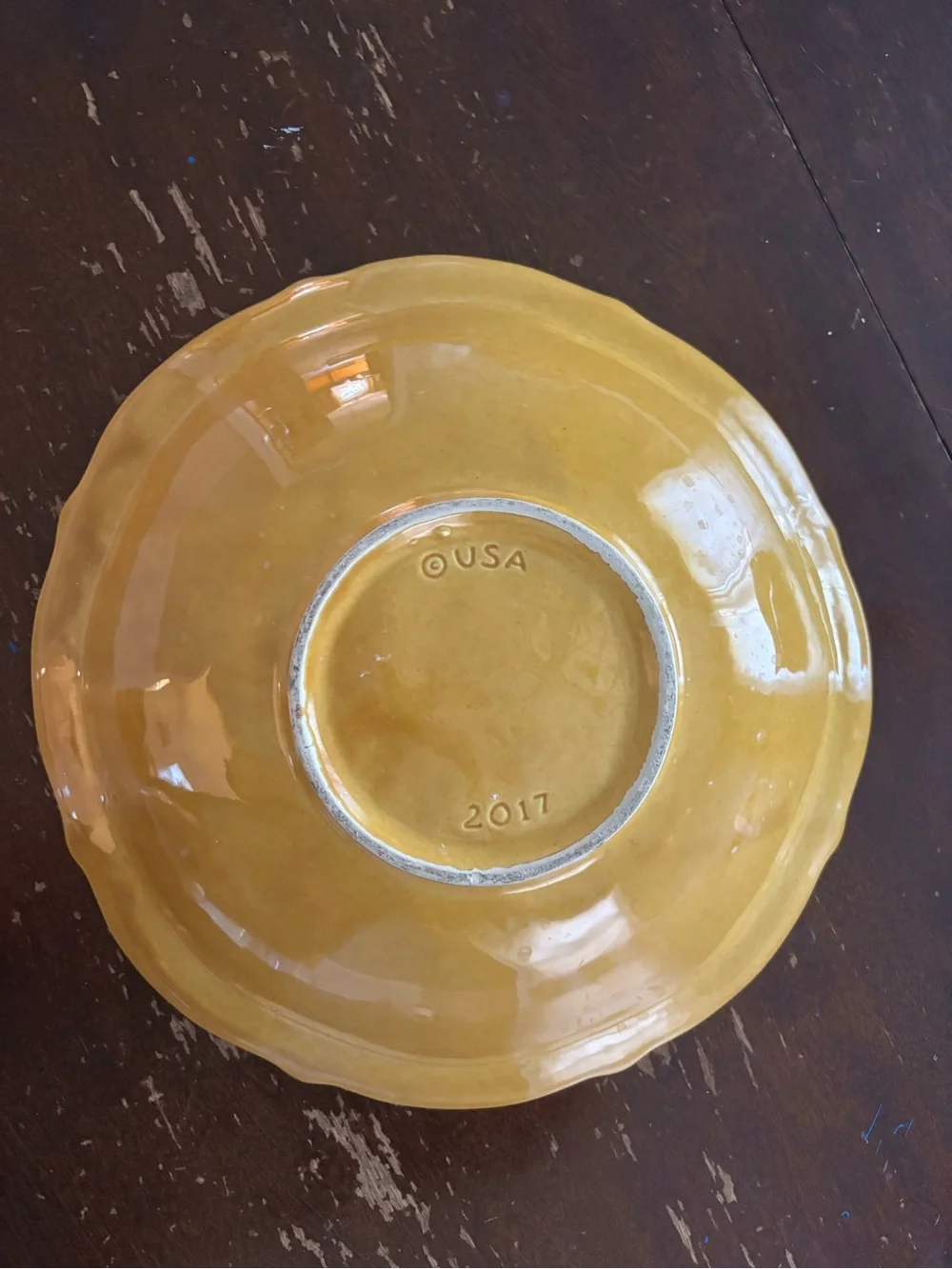 Vintage 14-3/8” California Pottery harvest gold pasta/serving ceramic bowl